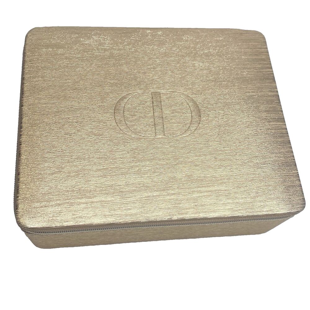 CHRISTIAN DIOR Beauty Metallic Gold Cosmetic Makeup Jewelry Hard Case Box Logo